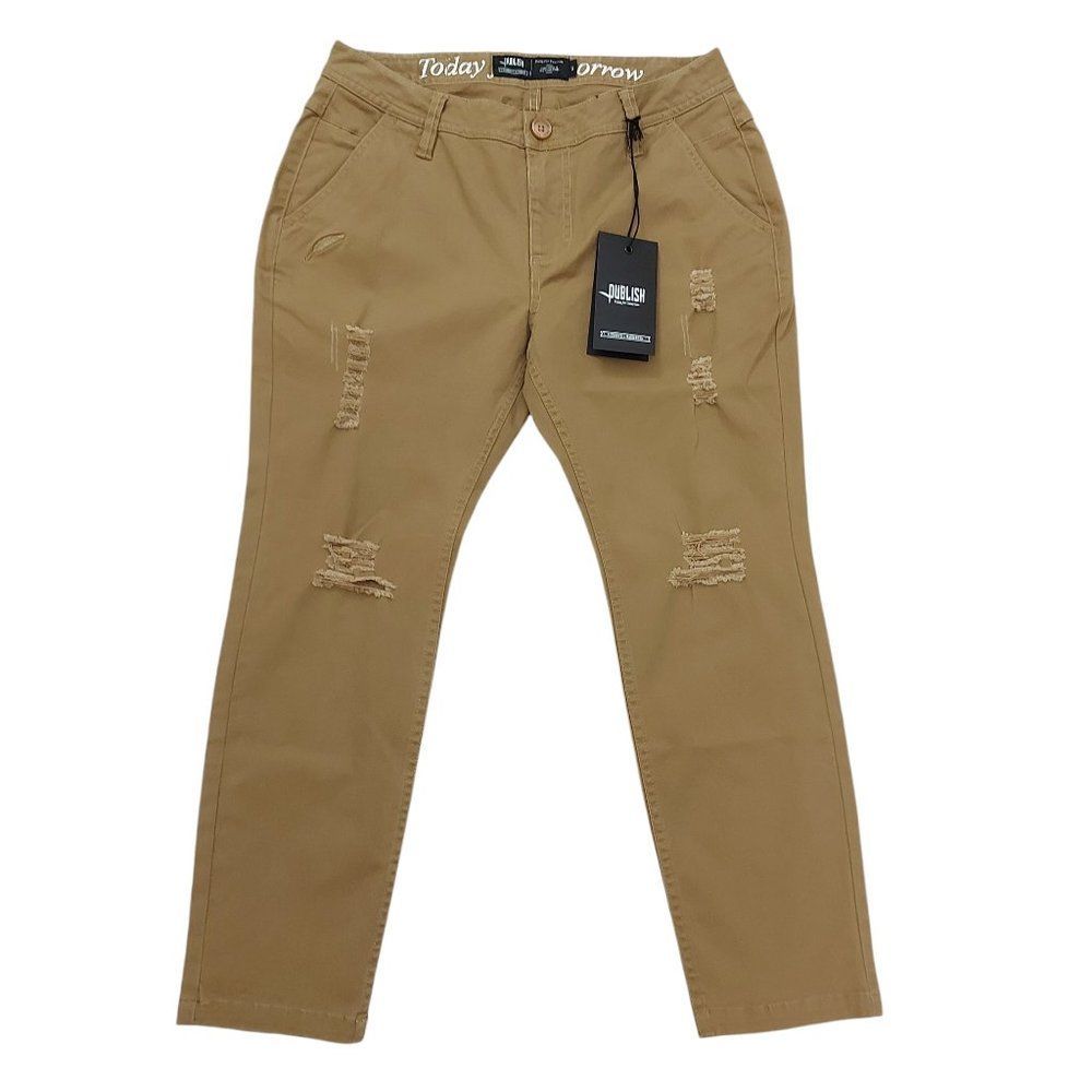 Publish Pants Womens 27 Khaki Boyfriend Tapered Mid Rise Distressed Medium Wash